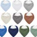 Muslin Baby Bibs,Soft Triangular Baby Bandana Drool Bibs for Baby Boy Girl,Solid Colors Bib for Drooling Teething (10 Pack-forest)