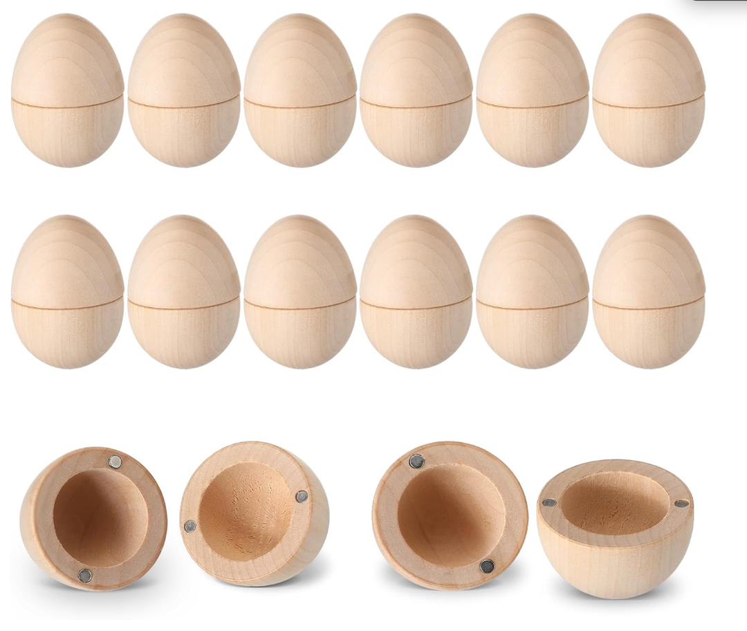 Gemscream 12 Set Easter Magnetic Wooden Eggs Fillable Hollow Wood Eggs 2.4 x 1.8 Inches Easter Basket Stuffers for Holiday Hunt Party Supplies Decor Craft(Natural Color)