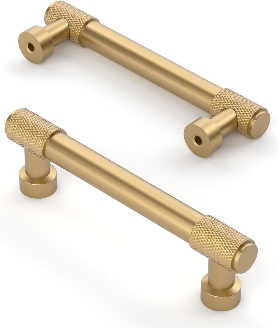 Asidrama 10 Pack 3.75 Inch(96mm) Champagne Bronze Cabinet Pulls Knurled Cabinet Handles Cupboard Handles Gold Kitchen Cabinet Hardware for Cupboard Drawer Pulls