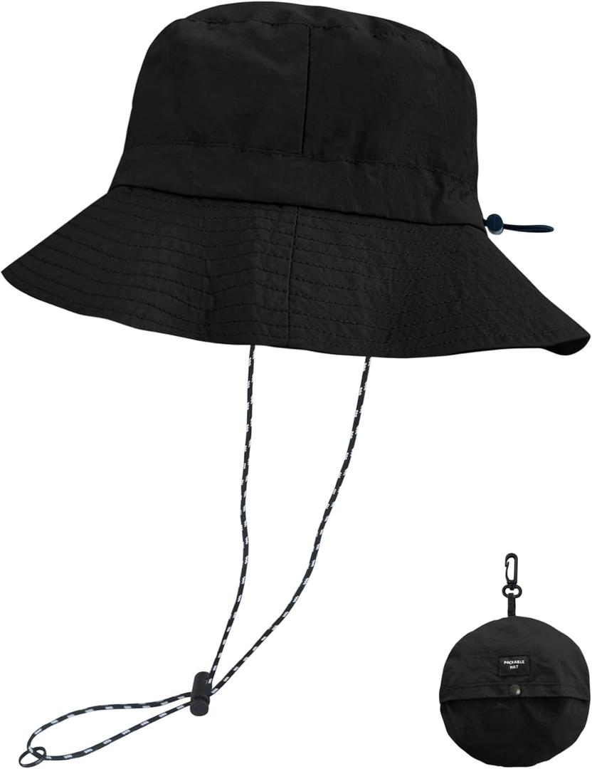 NPQQUAN Waterproof Quick Dry Bucket Hats for Woman Men Packable Foldable Rain Sun Hat Lightweight Hiking Hat ((Pure Black))