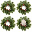 4 Pcs 9'' Christmas Candle Rings Wreaths, Artificial Small Wreath with Red Berry Pinecone for Table top Centerpiece Candle Holder