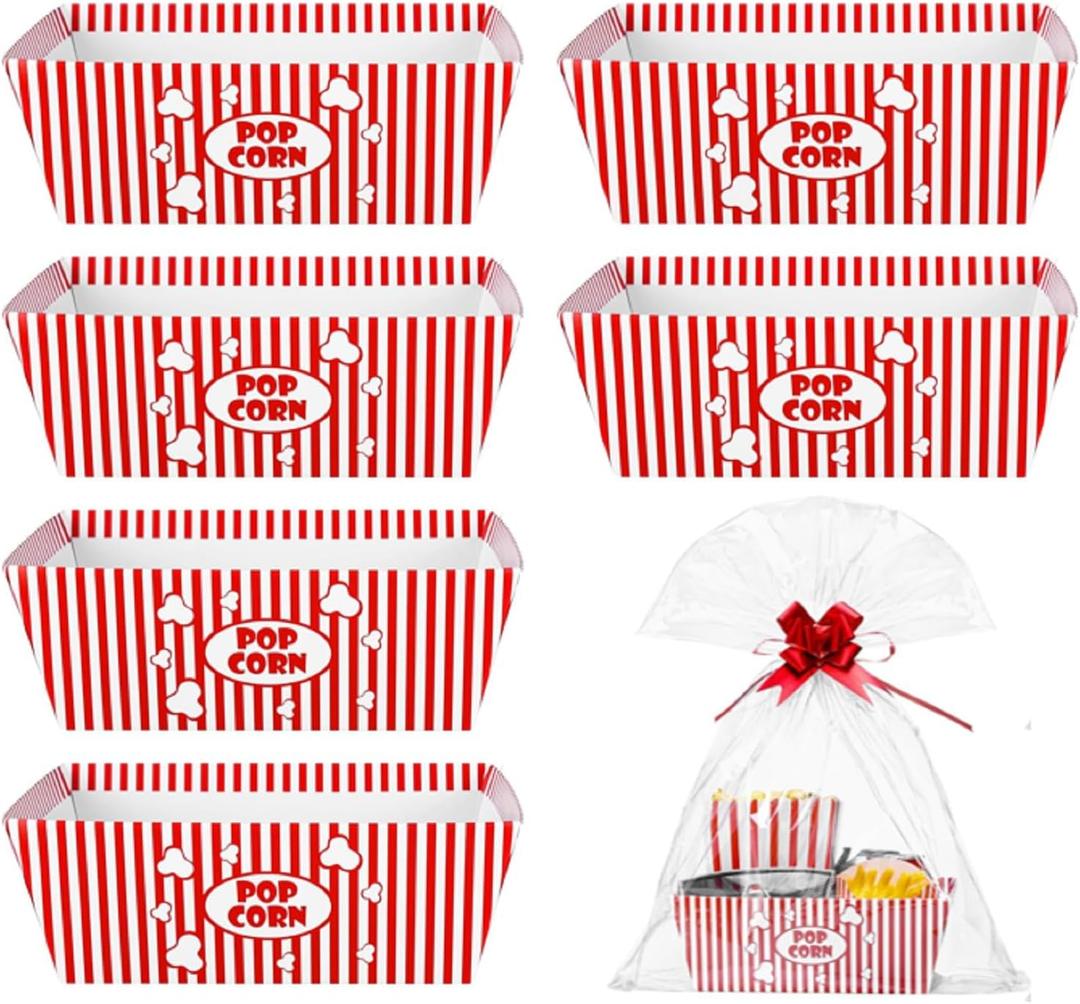 Gueevin 12 Pack Popcorn Baskets Basket Popcorn Gift Bags Party Favors Movie Night Gift Basket Set 8x10inch Empty to Fill with Bags Pull Bows for Movie Night Party Supplies