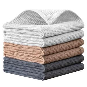 QUILTINA Dish Towels Set,100% Cotton Waffle Weave Kitchen Towels 5Pack,14 x 14 Inches Dish Towels for Kitchen,Super Absorbent for Drying and Cleaning (Khaki,Light Gray, Dark Grey)