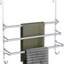 CANYAVE Over The Door Towel Rack, Extendable Triple Towel Storage Holder with Hooks, 24.02 Inches Towel Bar Hanger Towel Racks for Bathroom (Silver)