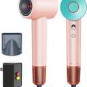 Infrared Hair Dryer, with Magnetic Nozzle - 160000 RPM Quiet lonic Blow Dryer for Women, with Frizz Control & No Heat Damage, Red Light Negative Ions, Fast Drying, for All Hair Types (Pink)