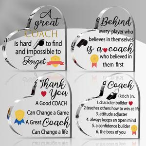 4 Pcs Acrylic Coach Gifts Thank You Gifts for Coach Appreciation Football Soccer Decor Sign for Women Men Desk Sign Decor Retirement Home Office