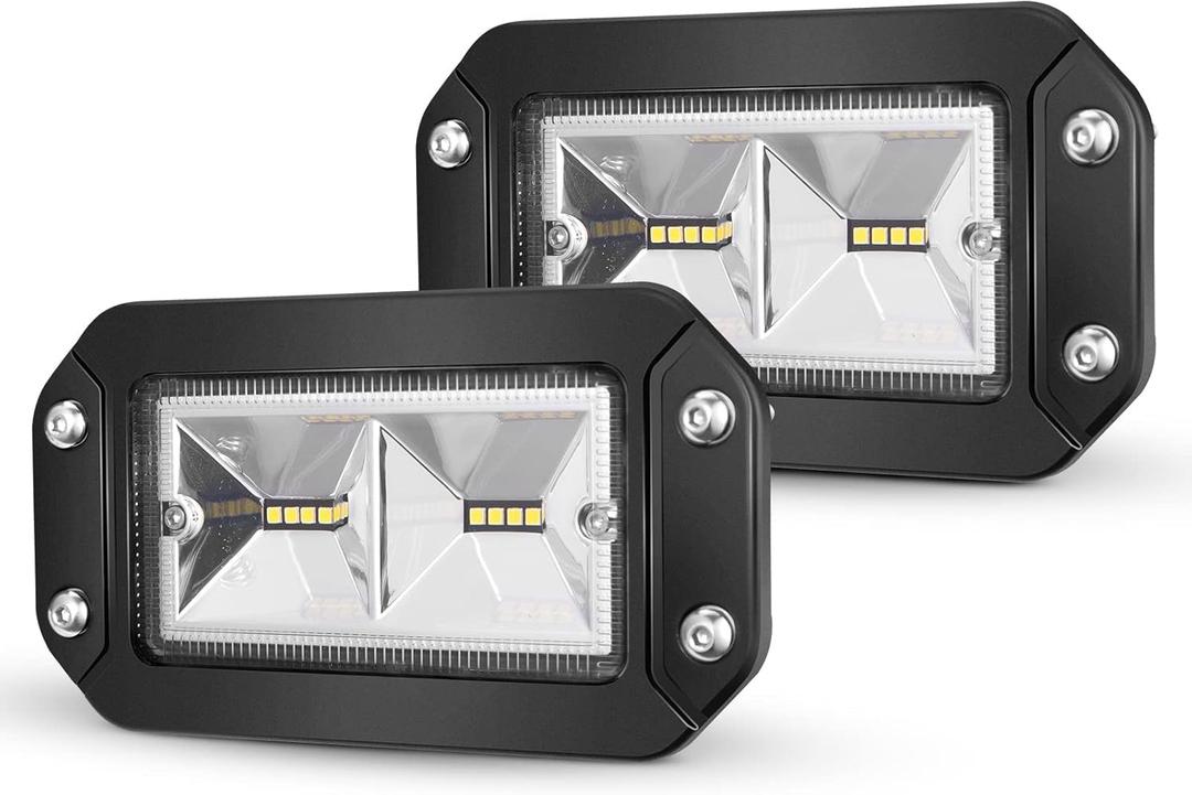 BUNKER INDUST 6" Inch Flood LED Light Pods,Pair Flush Mount LED Work Light 4800LM Light Bar Backup Driving Lights Waterproof for Truck Tractor Off Road 4x4 Jeep Pickup SUV ATV UTV Golf Cart