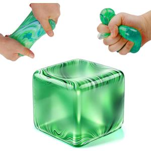 2 x Ice Cube Squishy, Slow Rising Square Shape Stress Balls for Adults(Green) | Ice Cube Fidget Toys for Adults Sensory Toy for Anxiety Relief ADHD Office School Stocking Stuffer Classroom Prizes Gifts