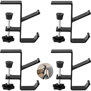 Desk Mount Bag Holder Hook Clamp,On Backpack Hanger Portable Desk Mount Headphones Holder for Reduce Desk Clutter Table Desk Table Hanging Storage (4 Pcs-Double Hook Black)