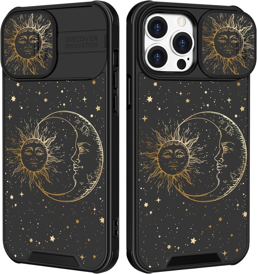 for iPhone 16 Pro Max Case - Women Cute Phone Cover Girly Pretty Unique Aesthetic Design Slide Camera Cover Protective Case for Apple for iPhone 16 Pro Max,Sun and Moon