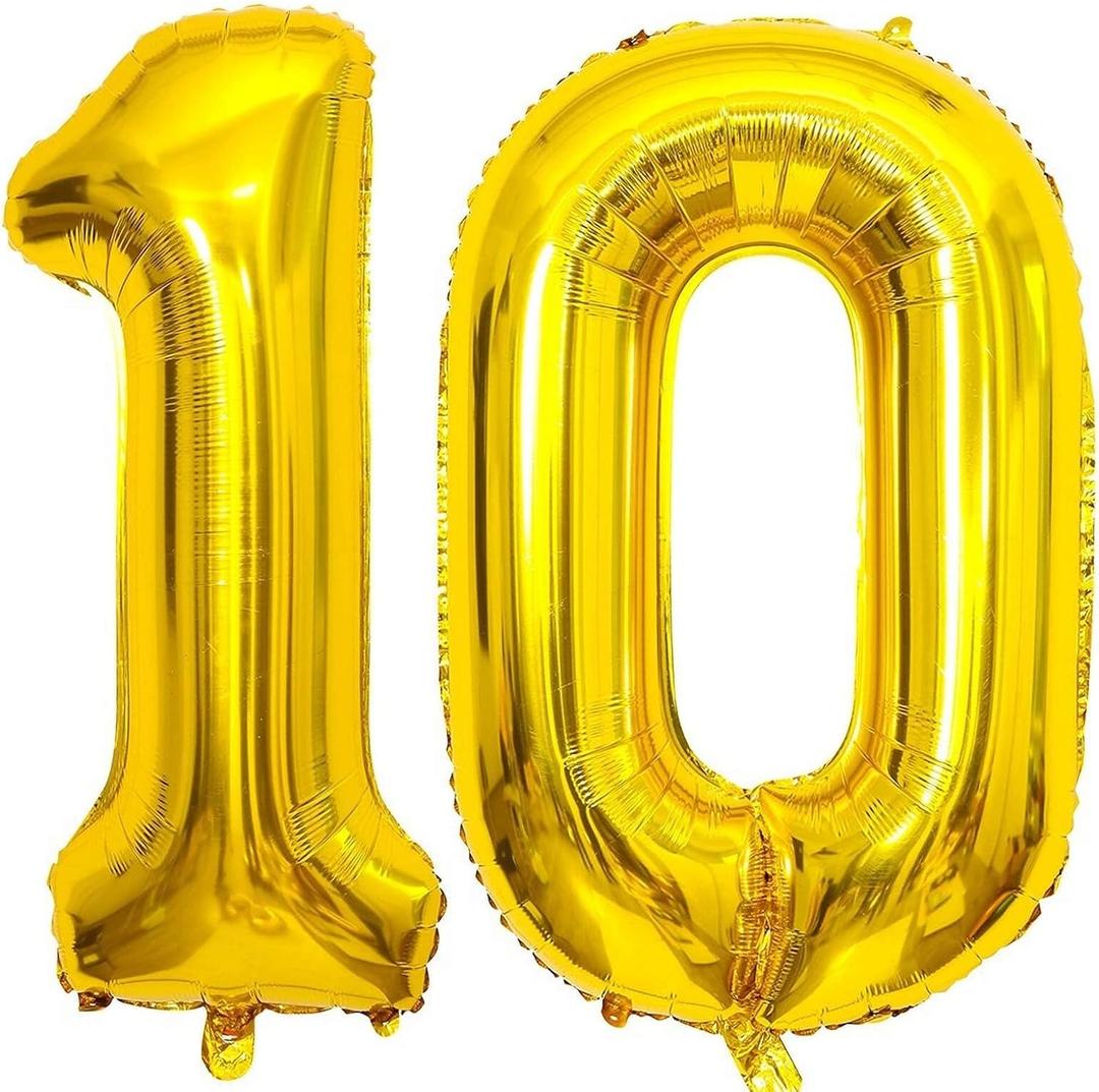 40 Inch Gold 10 Number Balloons Giant 10 Balloons Gold Birthday 10 Balloons 10th Birthday Anniversary Events Party Decorations Supplies