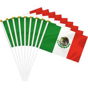 50 Pack Mexico Hand Held Mini Stick Flags, Mexican Small Miniature Stick Flag with 8.2 x 5.5 Inch Flag, Outdoor Decoration, Party Decorations, Supplies for Parades, Festival Events Celebration (Mexico)