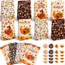 Elunpoe 32pcs Fall Goodie Bags, Thanksgiving Treat Paper Bags with Stickers, Perfect for Autumn Party Favors and Seasonal Candy Wrapping, 4.7" x 3.1" x 8.6"