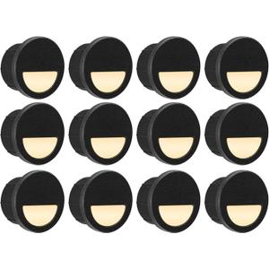 GKOLED 12 Pack Recessed Low Voltage LED Step Riser Light, Diameter 1" Mini Size Landscape Lighting for Outdoor Deck Stair Railing Post, 12V 3000K, Die-cast Aluminum, Black Powder Coated, UL-Listed
