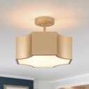 Modern Gold 3-Light Ceiling Light Fixture, Metal Industrial Semi Flush Mount Close to Ceiling Light, Farmhouse Light Fixtures Ceiling Mount, Geometry Chandelier for Kitchen, Dining Room, Hallway