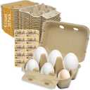 Jumbo Duck Egg Cartons 20 Pack- Holds Up to Half Dozen 6 Count Eggs Bulk Blank Container Empty Cardboard Thickness Natural Pulp Egg Boxes, with Stickers