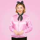 VLUV Pink Halloween Costumes Set, Women's Halloween Retro Satin Jacket Set with Scarf Headbands Glasses Accessories (Pink, XXL)