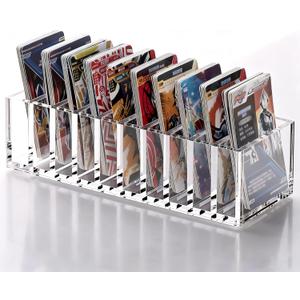 YUXUN Business Card Storage Holder,10 Compartment Organizer for Desk, Clear Plastic Acrylic Card Display for Photocards Merchandise Cards, 2.76"x2.17"x3.15" per Slot,No Assembly
