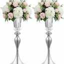 Metal Wedding Flower Vases for Tables: Elegant Vases for Centerpieces, Gold Trumpet Flower Arrangement Stands for Anniversary Christmas Birthday Party Event Wedding Home Decoration (2, Silver)