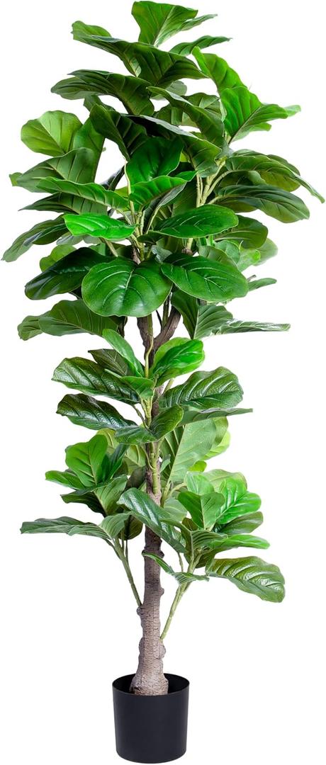 Artificial Fiddle Leaf Fig Tree Indoor, 5FT Tall Faux Tree with Natural Wood Trunk and Lifelike Leaves, Tall Artificial Plants Indoor, Fake Plants for Home, Office, Living Room Decor