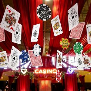 Jenaai Casino Party Hanging Decorations Casino Night Party Banners Poker Dice Red Curtains Hanging Decoration Photo Booth Props for Las Vegas Poker Dice Birthday Game Night Celebrations(Classic)