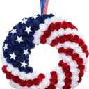 Silk Roses 4th of July Wreath - Red White Blue Patriotic Wreaths for Front Door, Memorial & Independence Day Decorations, Americana Decor for Porch Door Wall Window Indoor Outdoor 
