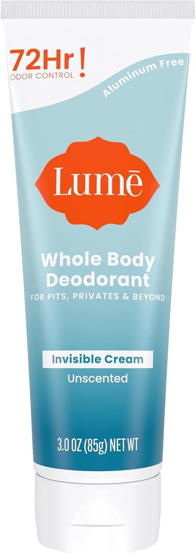 Lume Whole Body Deodorant - Invisible Cream Tube - 72 Hour Odor Control - Aluminum Free, Baking Soda Free, Skin Safe - 3.0 ounce (Unscented)