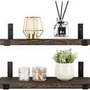 Mkono Rustic Wood Floating Shelves Wall Mounted Shelving Set of 2 Decorative Wall Storage Shelves with Lip Brackets for Bedroom, Living Room, Bathroom, Kitchen, Hallway, Office, 23.6 inches