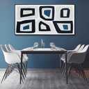 Black And White Wall Art Geometry Beige Abstract Blue Canvas Pictures Oil Paintings With Black Framed Arts for Living Room Bedroom Office 24"x48"