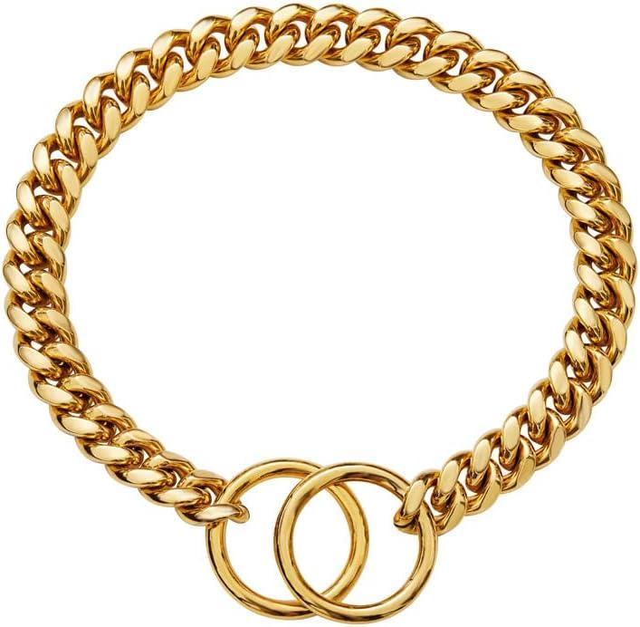 18K Gold Chain Dog Collar 10MM Cuban Link Chain Stainless Steel Metal Links Walking Training Collar Choker for Small Medium Large Dogs 12in to 26in (22(Neck Fits 18"))