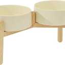 Havniva 8.3inch Ceramic Raised Dog Bowl with Stand, Double Dog Bowls Elevated for Large Breed Dog Food and Water Bowl Set Non-Slip Dog Dish Large Capacity Feeding Pet Water Bowl (2 Bowls+Stand - Light Yellow)