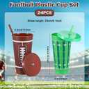 24Pcs 24 oz Football Party Cups with Lids and Straws Reusable Plastic Tumbler Travel Mug Cups for Kids Coach Men Women Football Favors Tailgate Party Sports Game Time Supplies Decorations