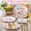 Potchen 50 Pcs Happy Birthday Wildflower Party Supplies Include 25 Oval Wildflower Paper Plates and 25 Colorful Floral Paper Napkins Birthday Tableware Decorative for Spring Summer Home Table Supplies