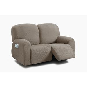 ULTICOR Reclining Loveseat Slipcover, 48" - 65" L, 6-Piece Jacquard Stretch Sofa Cover, 2 Seat Recliner Cover, Thick, Soft, Washable (Style 3) (Taupe)