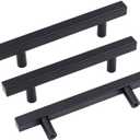 Goldenwarm 5 Pack Black Cabinet Handles 5"(128mm) Matte Black Cabinet Pulls T Bar Drawer Pulls for Kitchen Cupboard & Drawer Hardware