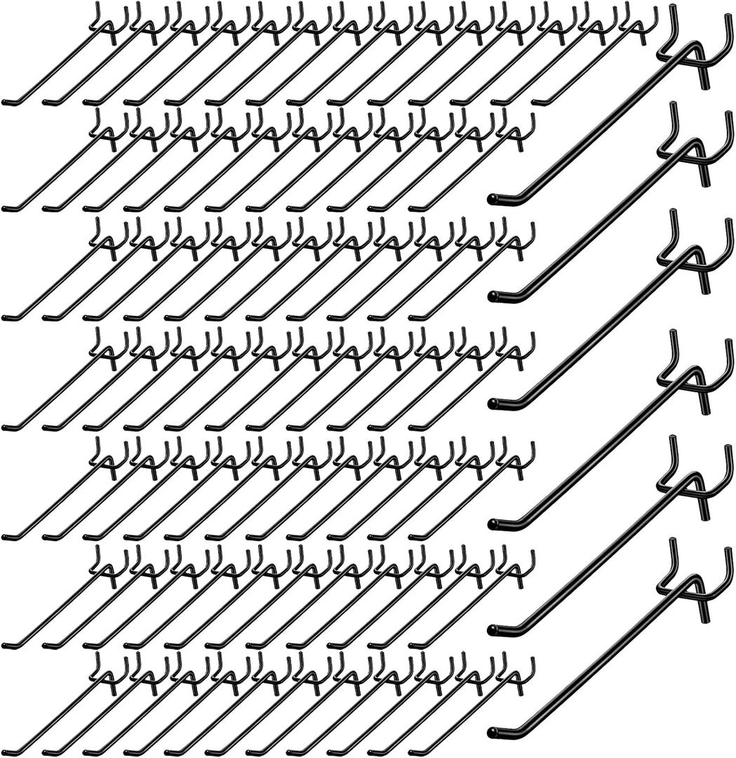 100 PCS 6 inch Pegs for Pegboard, Black Peg Board Pegs for 1/8 and 1/4" Peg Board, Metal Pegboard Hooks for Hanging Organizing Various Tools for Garage, Craft Room, Kitchen, Store