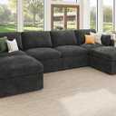 HONBAY Sectional Couch with Storage Seats, Modular Sofa with Storage Ottoman, U Shaped Sectional Couches for Living Room, Grey