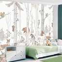 CHDITB Forest Wildlife Animals Kids Room Wallpaper (161”x109”, No Peel&Stick), Squirrel Fox Bear Deer Rabbit Wall Mural Decor, Cute Woodland Nature Safari Wall Decal Art for Boys Room Playroom