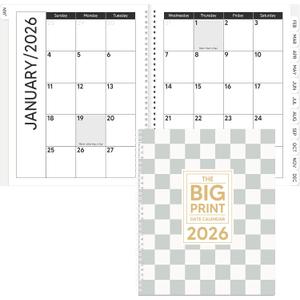 Big Print 2026 Date Calendar Daily Plan Organizer Large Print Calendar 2026 for People with Visually Impaired, Low Vision and Seniors (Green,Plaid)