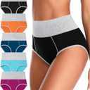 ASIMOON Womens Cotton Underwear High Waisted Slight Tummy Control Panties Soft Breathable Full Coverage Briefs Multipack (Medium, Multicolored - 5 Pack)