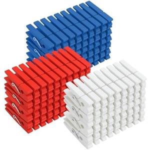 Weysat 120 Pcs 4th of July Colored Clothes Pins 2. 9" Wooden Patriotic Clothespins Red White Blue Clothesline Clips for Crafts Photos Pegs Pictures Decoration Clip, Hanging Clothes, DIY Wreath