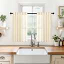 YoungsTex Linen Cafe Curtains 36 Inch Length, Small Semi Sheer Drapes Light Filtering with Rod Pocket Back Tab for Bathroom Kitchen Window, 2 Panels, Beige, 34 X 36 Inch