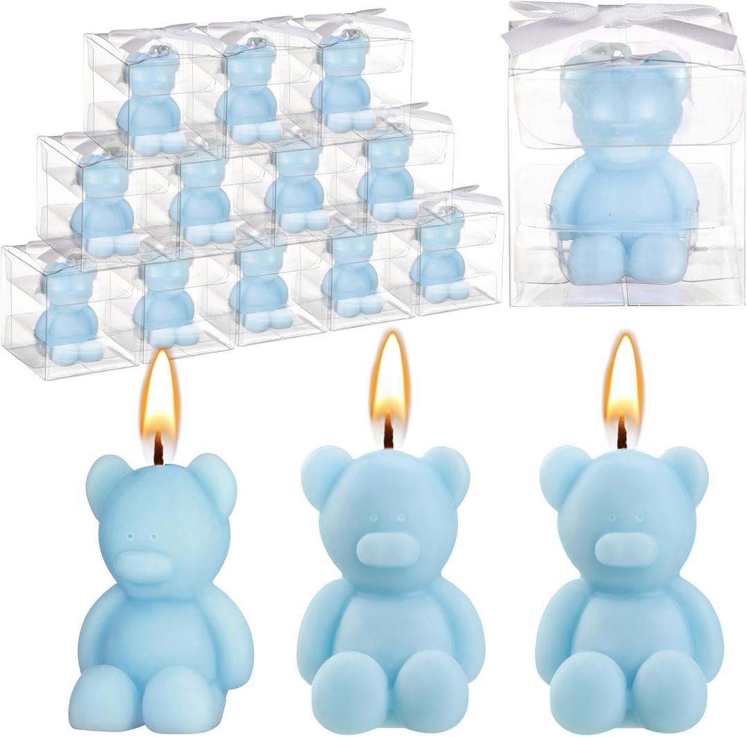 Hoolerry 30 Pcs Baby Shower Favors Mini Bear Candles Party Favors with Boxes Handmade Bear Shaped Candles Bulk for Baby Shower Boys Girls Wedding Gender Reveal Party Guest (Light Blue)