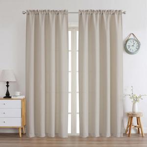 Chyhomenyc Curtains 72 Inch Length 2 Panels, Faux Linen Textured Light Filtering Soft Airy Privacy Farmhouse Curtain Drapes for Living Room Bedroom, 40 Wx72 L Inches, Moon Beige