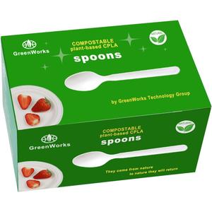 GreenWorks Heavy-duty Compostable Spoons,BPI Certified,100 Count Large Disposable Cutlery Spoons