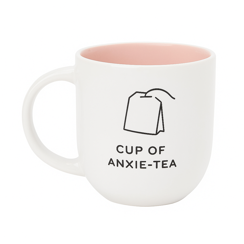Cup "CUP OF ANXIE-TEA" ,  White and Pink