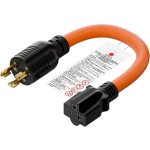 1FT Nema L6-30P 30-Amp Twist Locking Plug Male to 6-20R T-Blade Adapter, STW 12-AWG 30A Generator 250V to 20A 250V 6-20/15R Adapter, L6-30 to 6-20R (6-15) Adapter