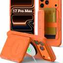 PROfezzion for iPhone 17 Pro Max Case Wallet 3-Card Holder with MagSafe, Triple-Sided Magnets, RFID Blocking, Wireless Charging, Kickstand, Drop Protection Rugged Magnetic Case Protector - Orange