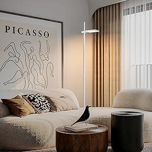 VISDANFO Tall Floor Lamp - High Brightness LED Standing Light for Living Room, Office, Bedroom, Reading Corner - Foot Switch & Industrial Metallic Design  (White)