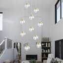 ykolupty 10-Lights Chandeliers for Dining Room Glass Globe Pendant Light Gold Chandeliers Rectangle Pendant Ceiling Light Fixture for Kitchen Island Dining Room Over Table Entryway Lighting Fixture
